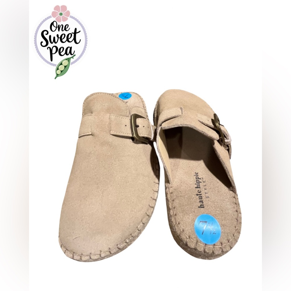 Haute Hippie Beige Suede Moccasin Clogs with Buckle Detail | NWT - Picture 3 of 5